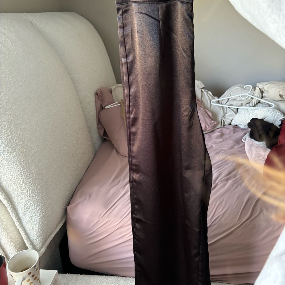 Black shiny trouser pants, worn once